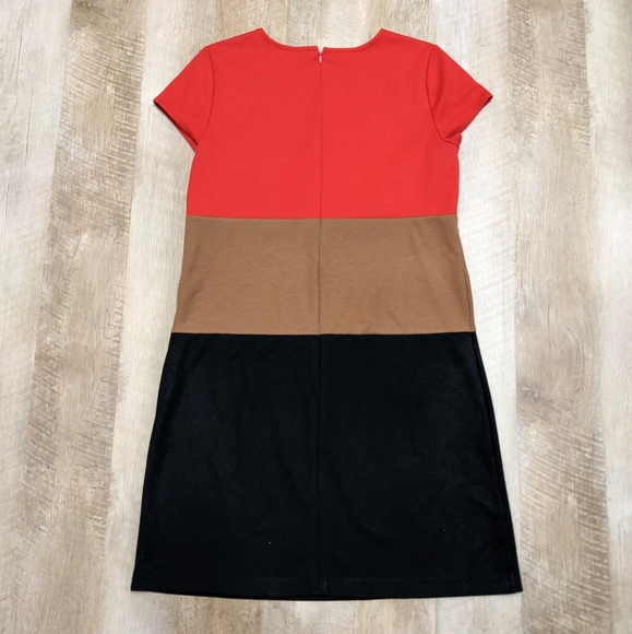 Loft Ann Taylor Red Black Tan Color Block Dress Size 8P - Picture 3 of 6